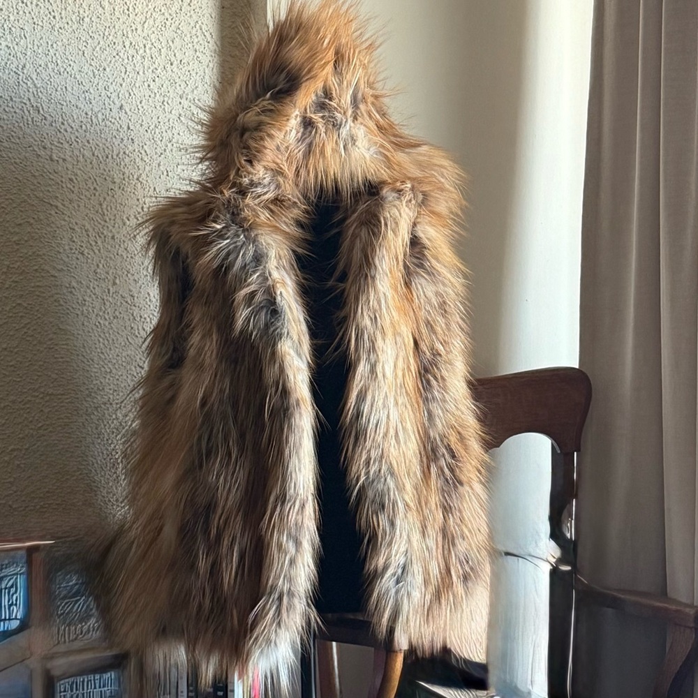 REAL FUR VEST  - MULTI SHADES OF GOLD TAN BLACK